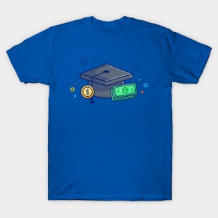 Scholarship, Graduation Cap And Money Cartoon T-Shirt